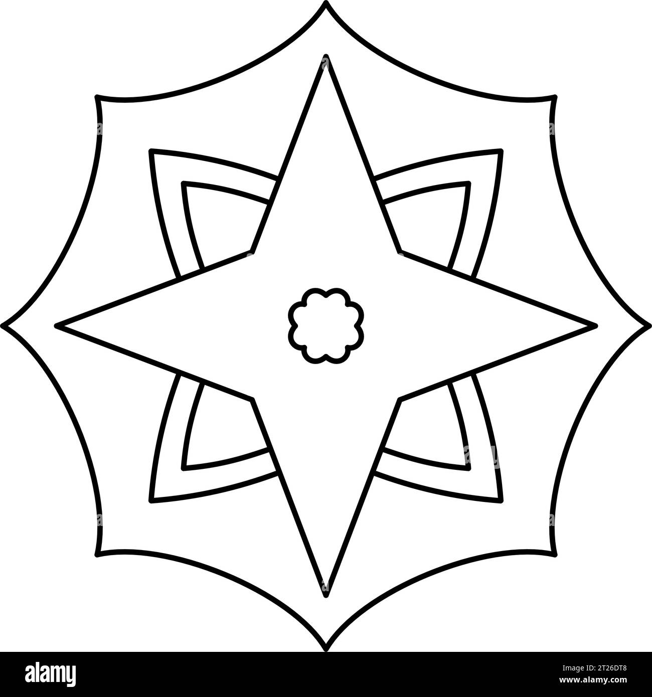 Mandala – Schwarze Linie auf reinweißem Hintergrund schärfen, die Ihren Schülern Rotationssymmetrie vermittelt Stock Vektor