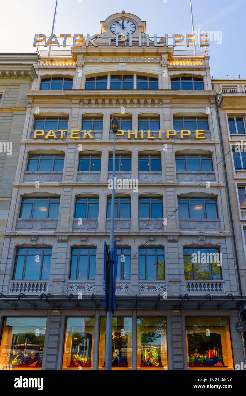 Patek Philippe Haus Gebäude in der Rue du Rhône. Im Zentrum von Genf. Kanton Genf, Schweiz. Stockfoto