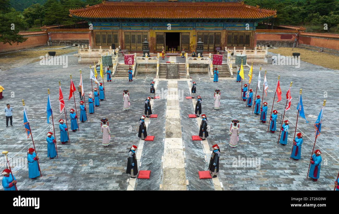 Zunhua City, China - 27. August 2023: Luftbild der architektonischen Landschaft des Xiaoling Mausoleums der östlichen Qing-Dynastie. Stockfoto