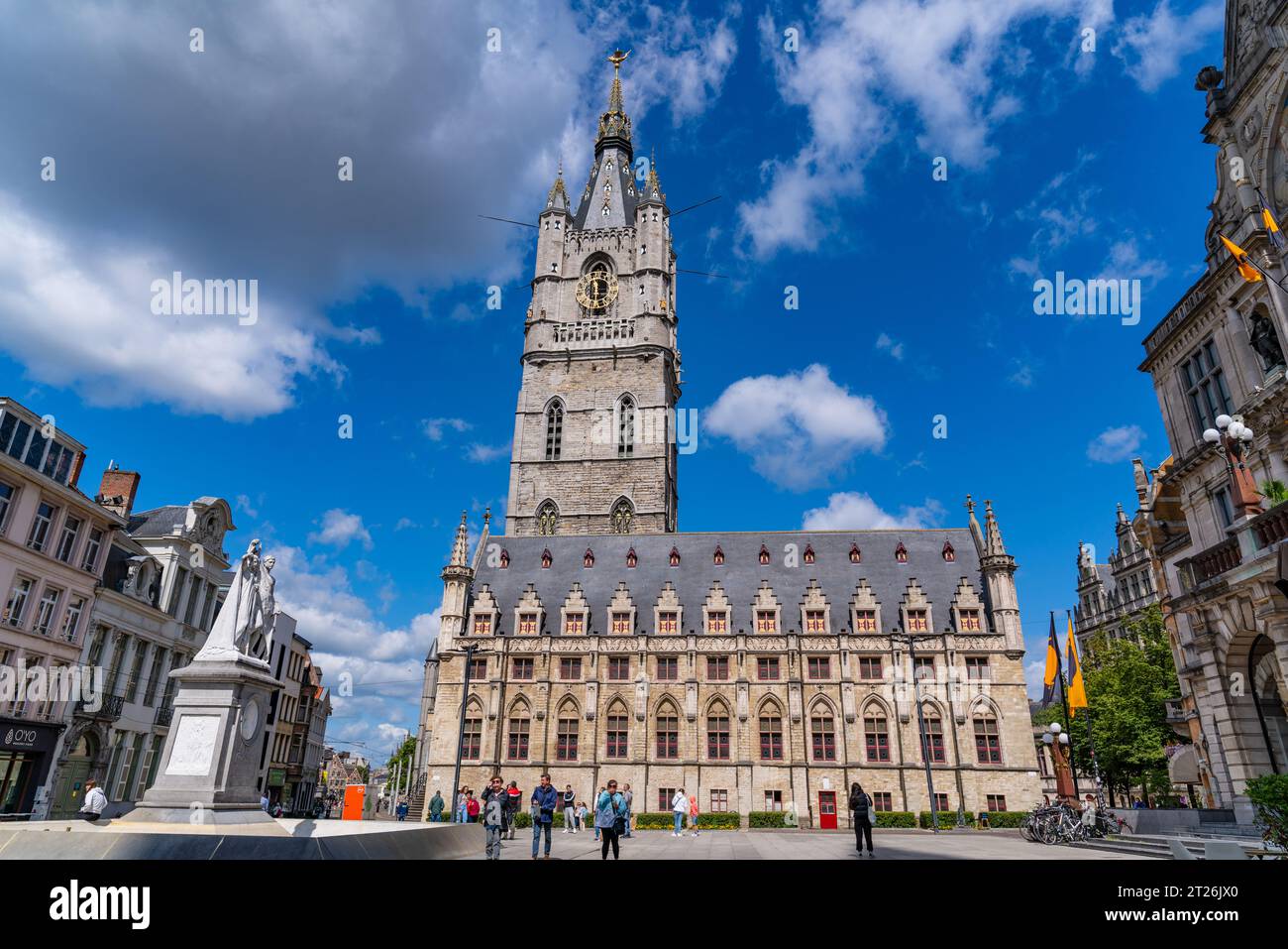 Mittelalterlich, historisch, Turm, Glockenturm, belgien, gent, gent, europa, europa, Attraktion, Sightseeing, Ansicht, Reisen, Reise, Urlaub, Ziel, Tour, Stockfoto