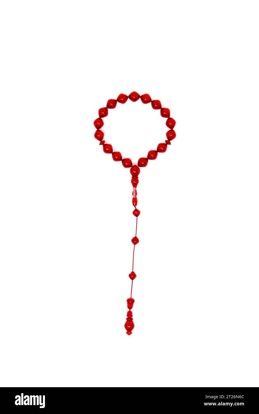 Roter Tespih mit weißem Hintergrund. Stockfoto