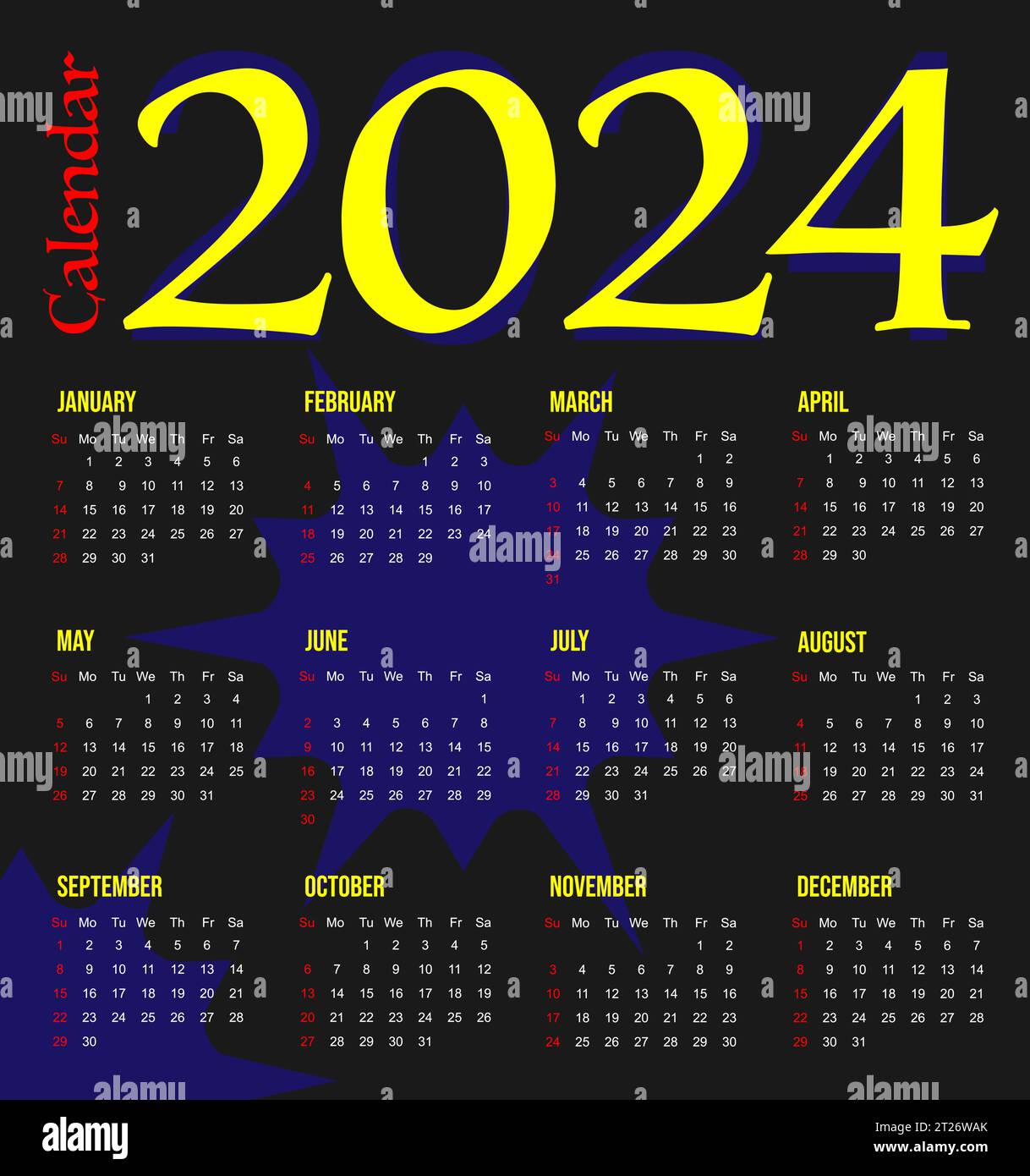 Kalender 2024, für Unternehmen, modern und sauber, schlank, Vektorvorlagen, die Wochen beginnen am montag, ein frohes neues Jahr 2024 Stock Vektor