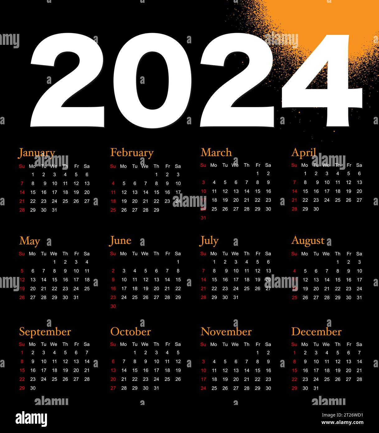 Kalender 2024, für Unternehmen, modern und sauber, schlank, Vektorvorlagen, die Wochen beginnen am montag, ein frohes neues Jahr 2024 Stock Vektor