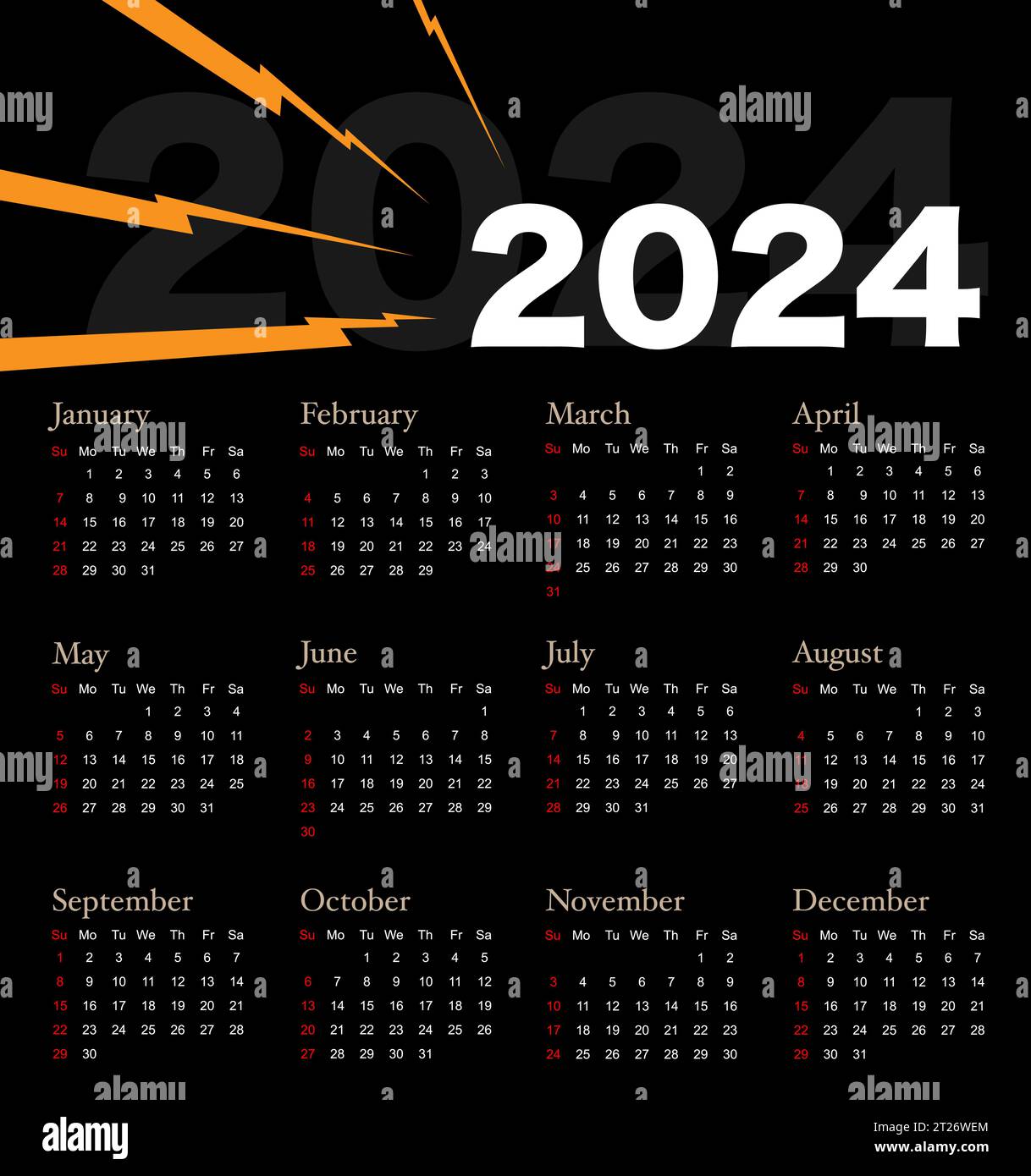 Kalender 2024, für Unternehmen, modern und sauber, schlank, Vektorvorlagen, die Wochen beginnen am montag, ein frohes neues Jahr 2024 Stock Vektor