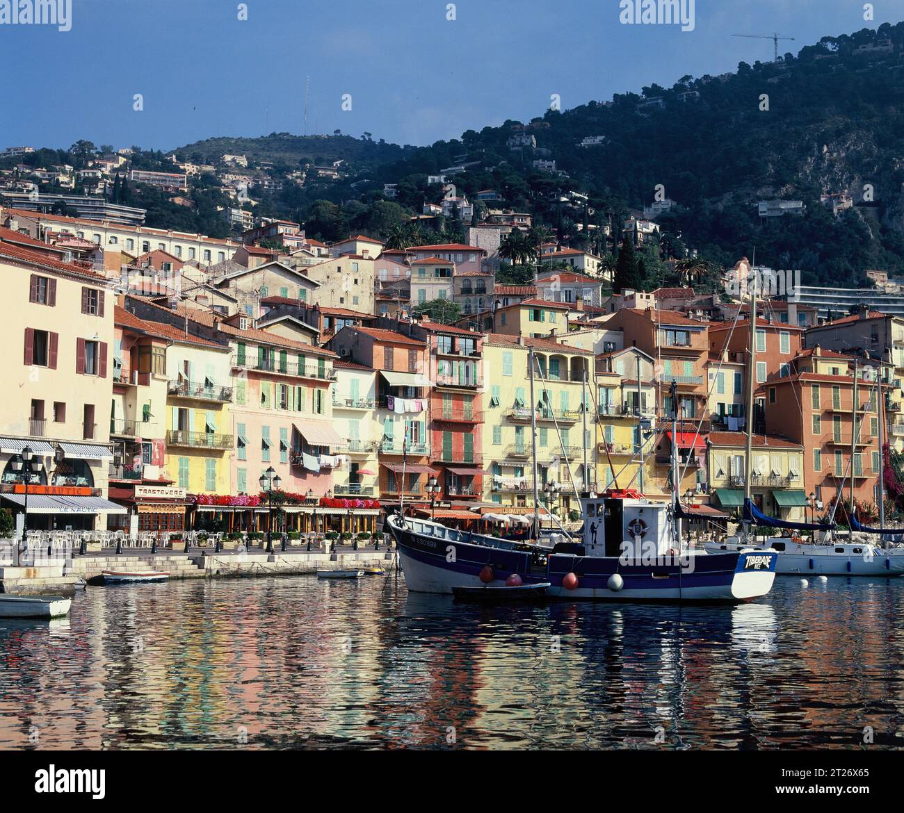 Frankreich. Provence-Alpes-Côte d'Azur. Villefranche-sur-Mer. Uferpromenade. Stockfoto