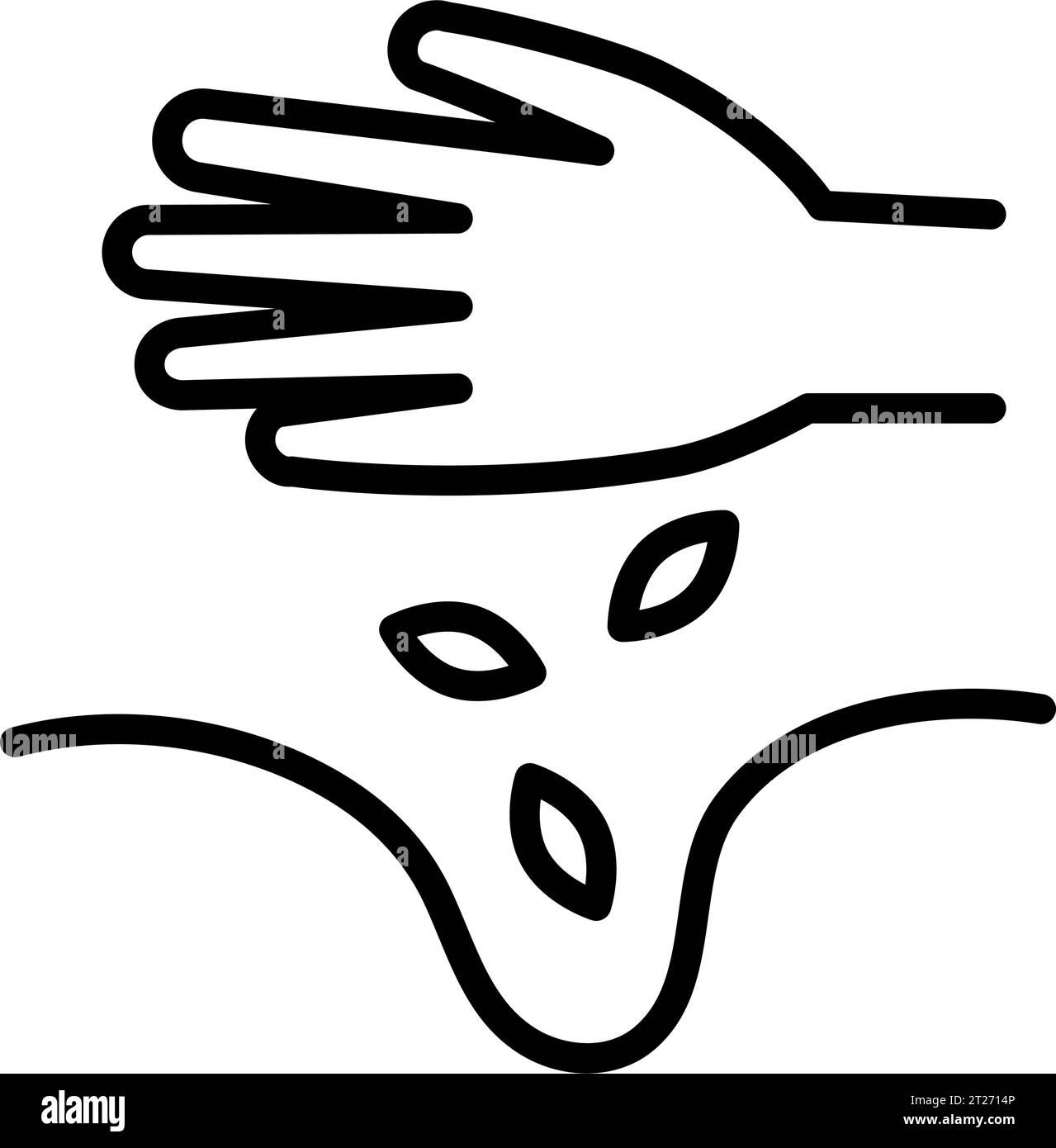 Hand- und Körnerlinie Symbol, Gartenkonzept des Bauernhofs. Zeichen für die Aussaat von Samen auf weißem Hintergrund. Symbol für das manuelle Einpflanzen von Samen in den Boden in der Umrisse für Mobil Stock Vektor