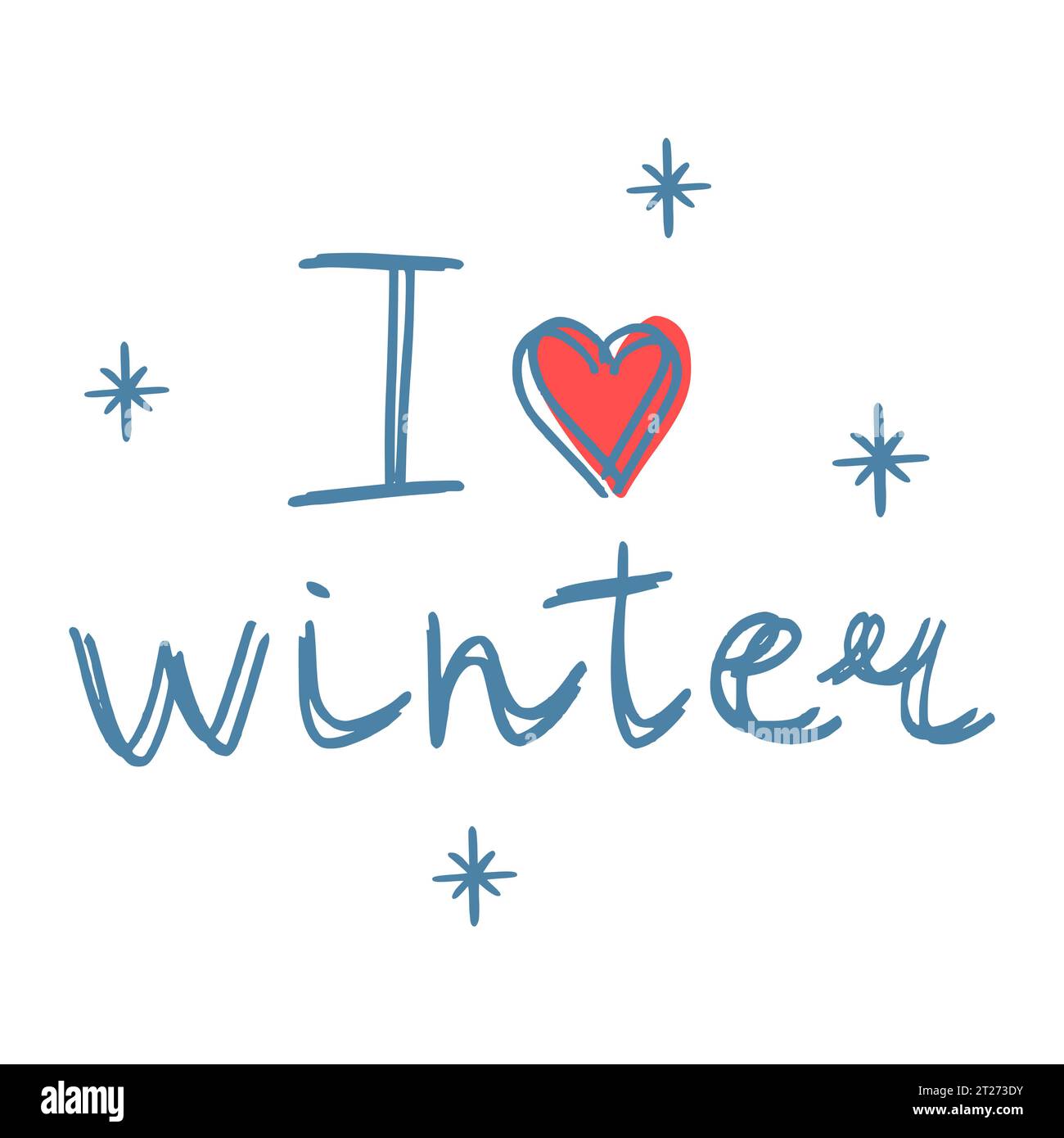 Ich liebe Winter Hand gezeichnete Schrifttypografie, Vektorillustration Stock Vektor