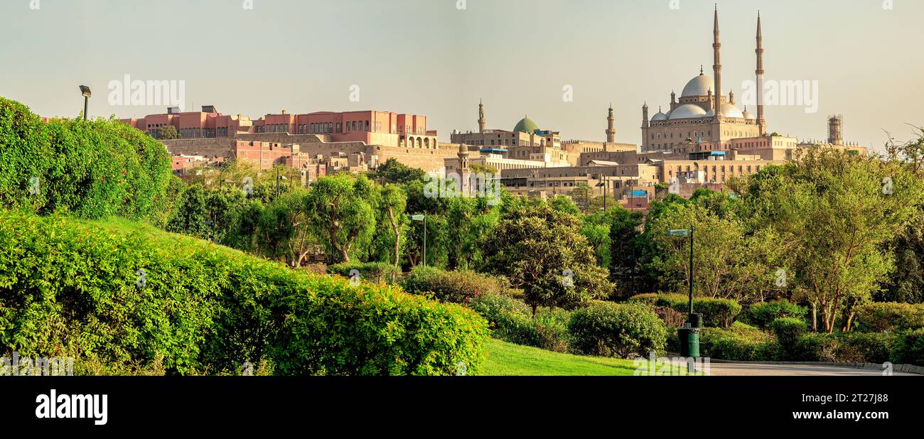 Die Zitadelle von Saladin und die Moschee von Muhammad Ali aus dem Al-Azhar Park in Kairo Stockfoto