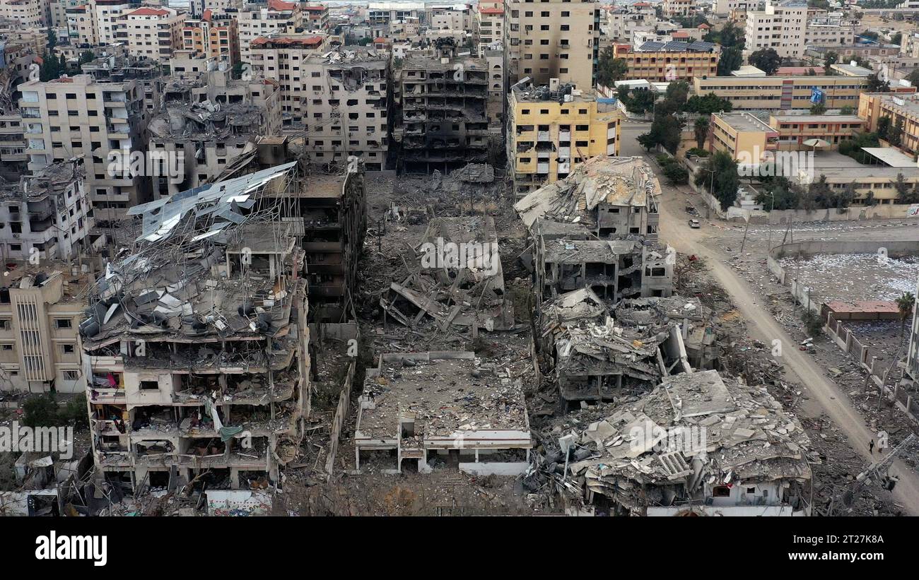 Gaza, Gaza. Oktober 2023. Luftaufnahmen von Drohnen zeigen die ...