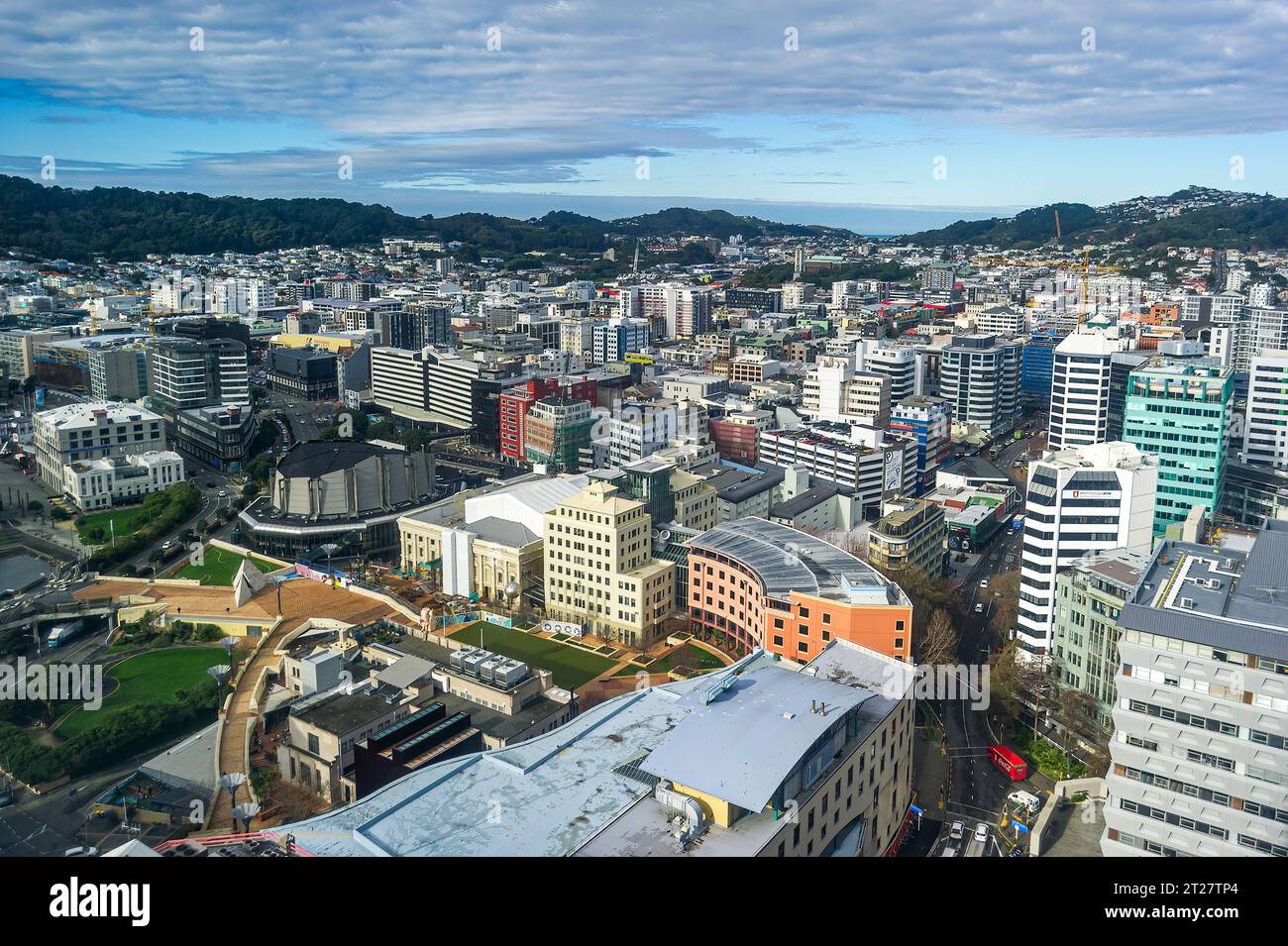 Wellington, Neuseeland, hoher Winkel, CBD Stockfoto
