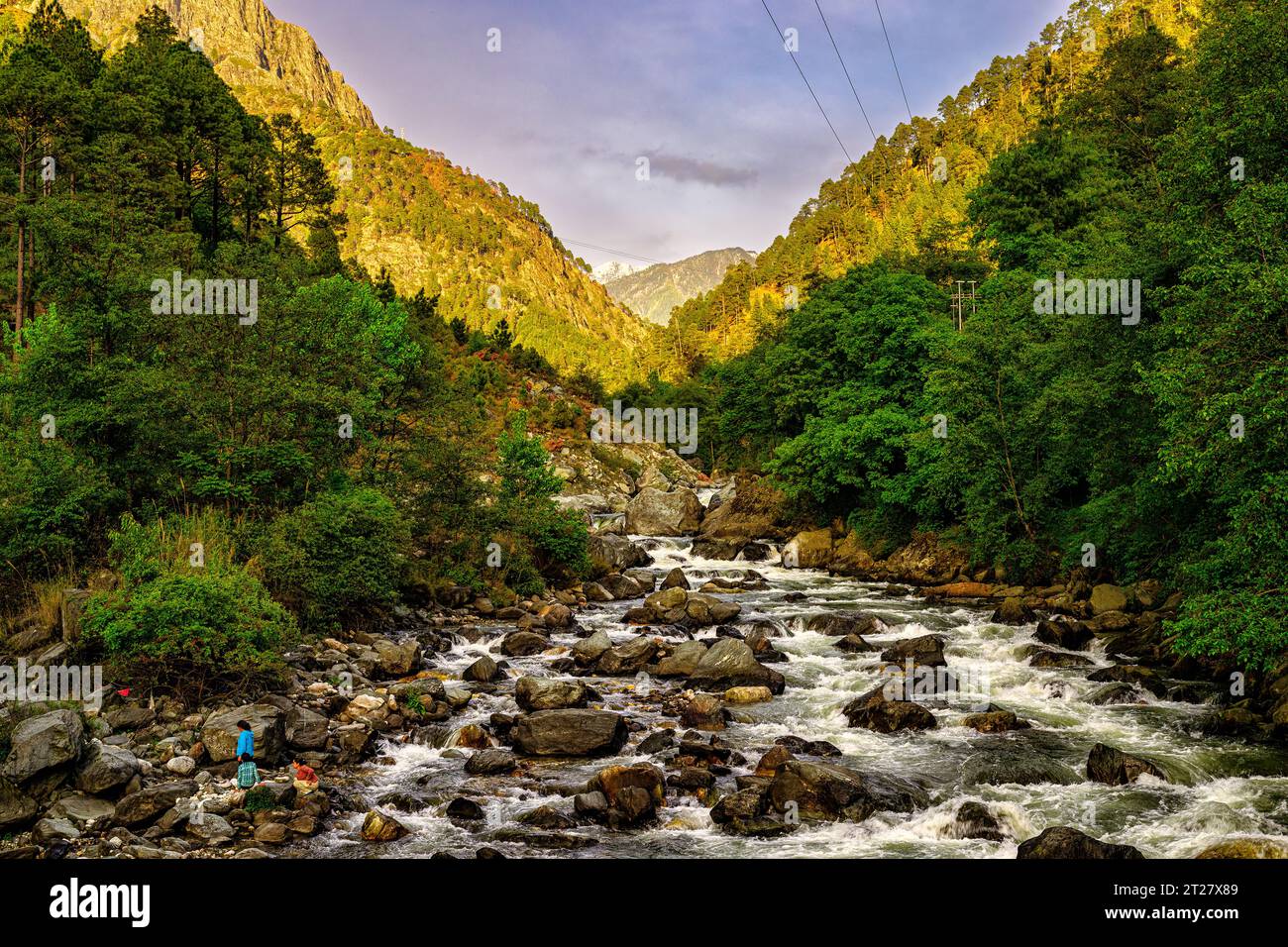 Tirthan River, ein Nebenfluss des Beas River in Himachal Pradesh Stockfoto