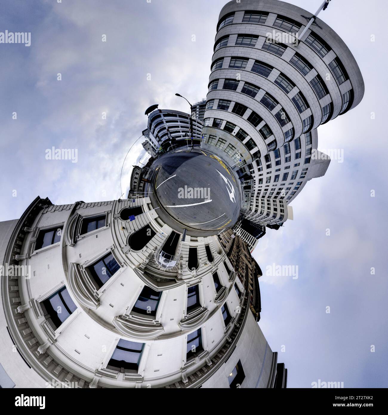 Kleiner Planet, 360-Grad-Kugel. Panorama Neuseeland Stockfoto