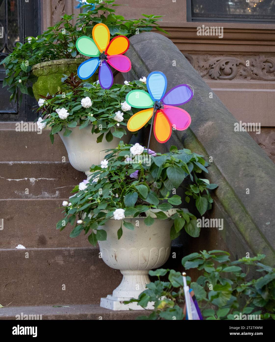 Blumen mit Dekoration Windmühlen Stockfoto