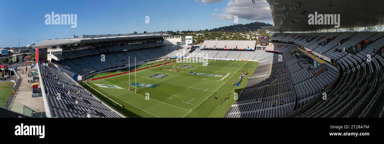 Eine große Aufnahme der Tribüne und der Spielfläche des Eden Park - Neuseelands Nationalstadion in Auckland Neuseeland Stockfoto