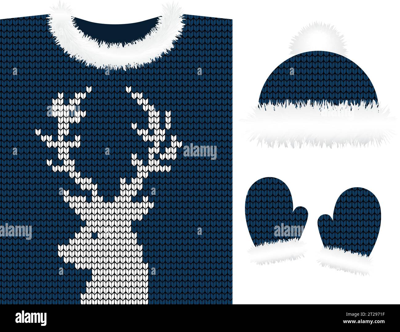 Strickkleidung für den Winter: Pullover, Hüte, Fäustlinge, Schal Stock Vektor