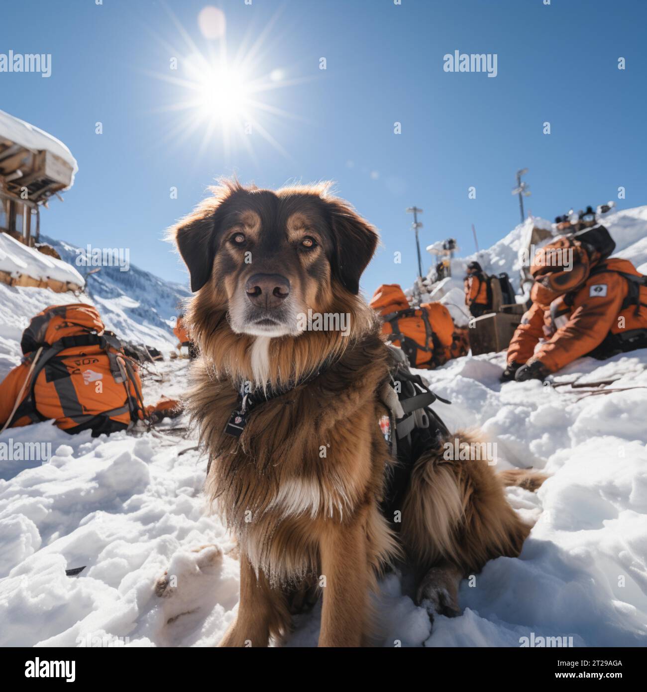 Helfer nutzen Evakuierungshilfen, um nach Menschen zu suchen, die in einer Lawine begraben sind, Ai zurückgekehrt Stockfoto