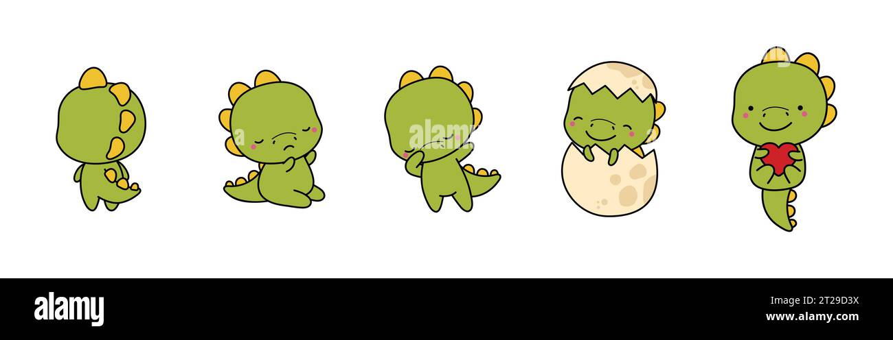 Set von Cartoon isolierter Dino. Set aus niedlichem Kawaii Dinosaurier im lustigen Cartoon-Stil. Stock Vektor