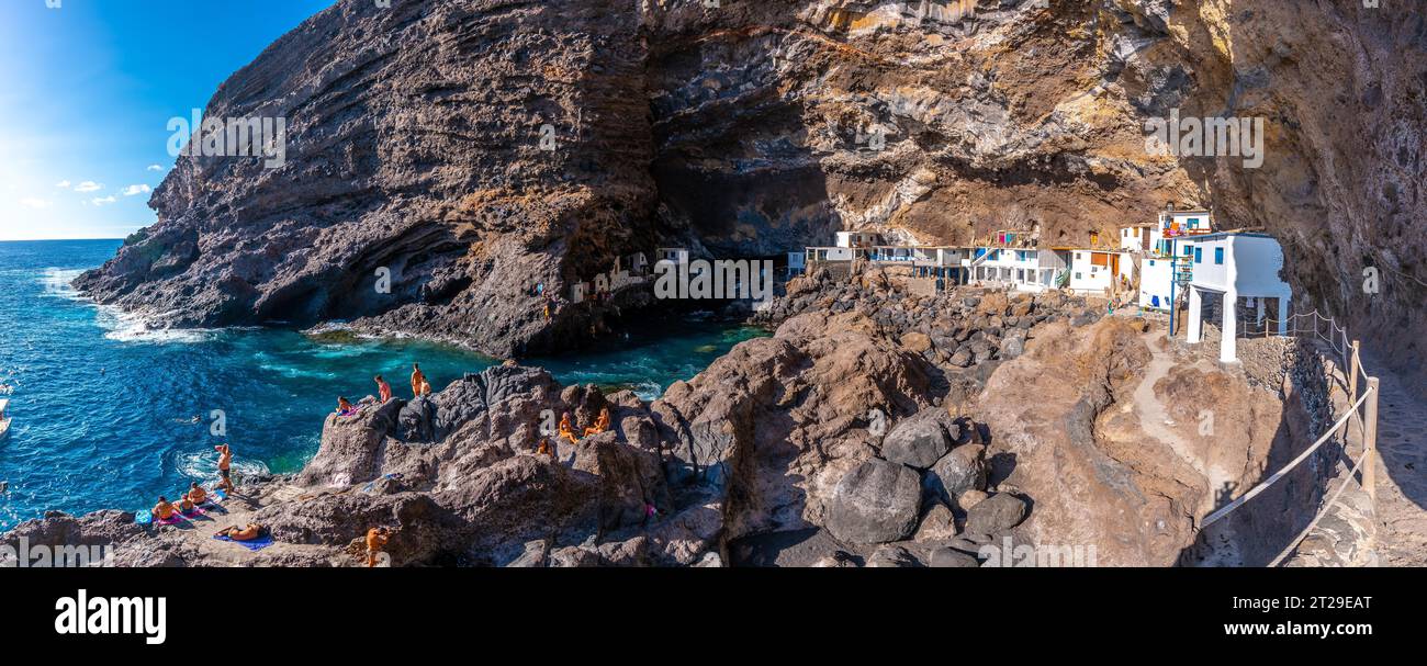 Pfad zur Höhle in der Stadt Poris de Candelaria an der Nordwestküste der Insel La Palma, Kanarische Inseln. Spanien. Piratenstadt Stockfoto