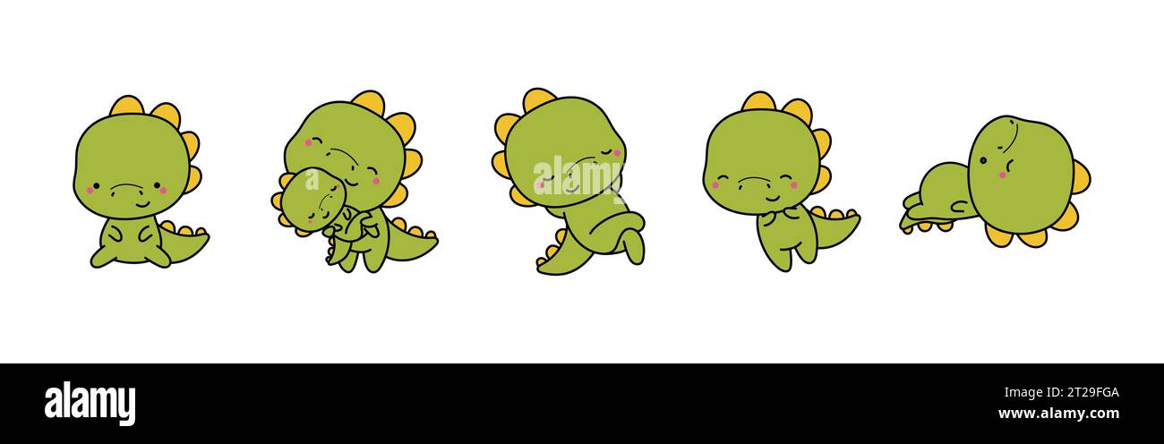 Set von Cartoon isolierter Dino. Set aus niedlichem Kawaii Dinosaurier im lustigen Cartoon-Stil. Stock Vektor