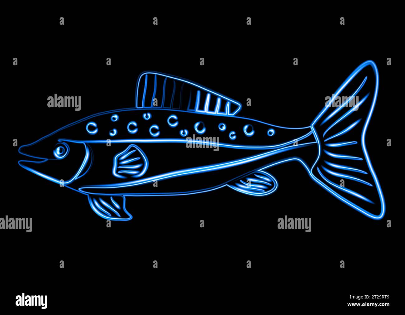 Vektor-isolierte Illustration eines Fisches mit Neon-Effekt. Stock Vektor