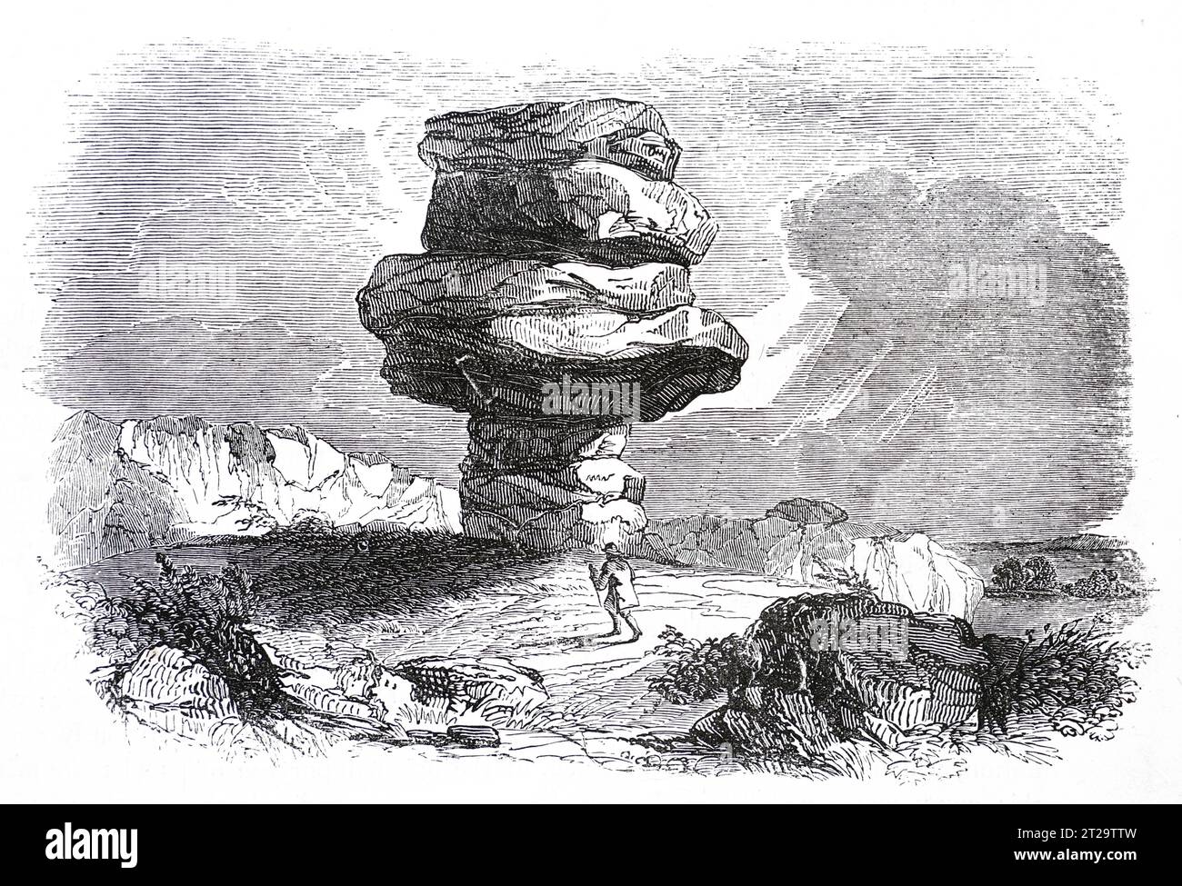 Der Cheesewring, Granittor auf Bodmin Moor, Cornwall. Black-and-White-Illustration aus dem „Old England“, veröffentlicht von James Sangster im Jahr 1860. Stockfoto
