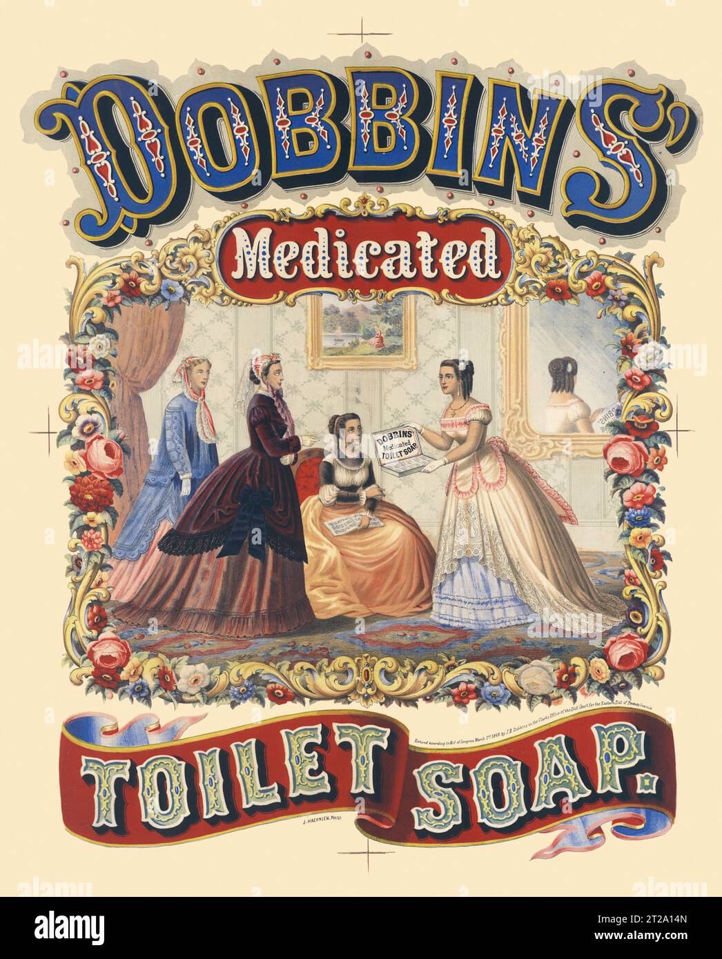 Dobbins' medizinische Toilettenseife von Jacob Haehnlen (1824-??????). Poster veröffentlicht 1869 in den USA. Stockfoto