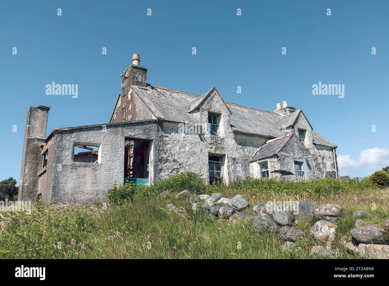 Verlassenes Haus in der Nähe von Arivruaich auf der Isle of Lewis, Schottland. Stockfoto