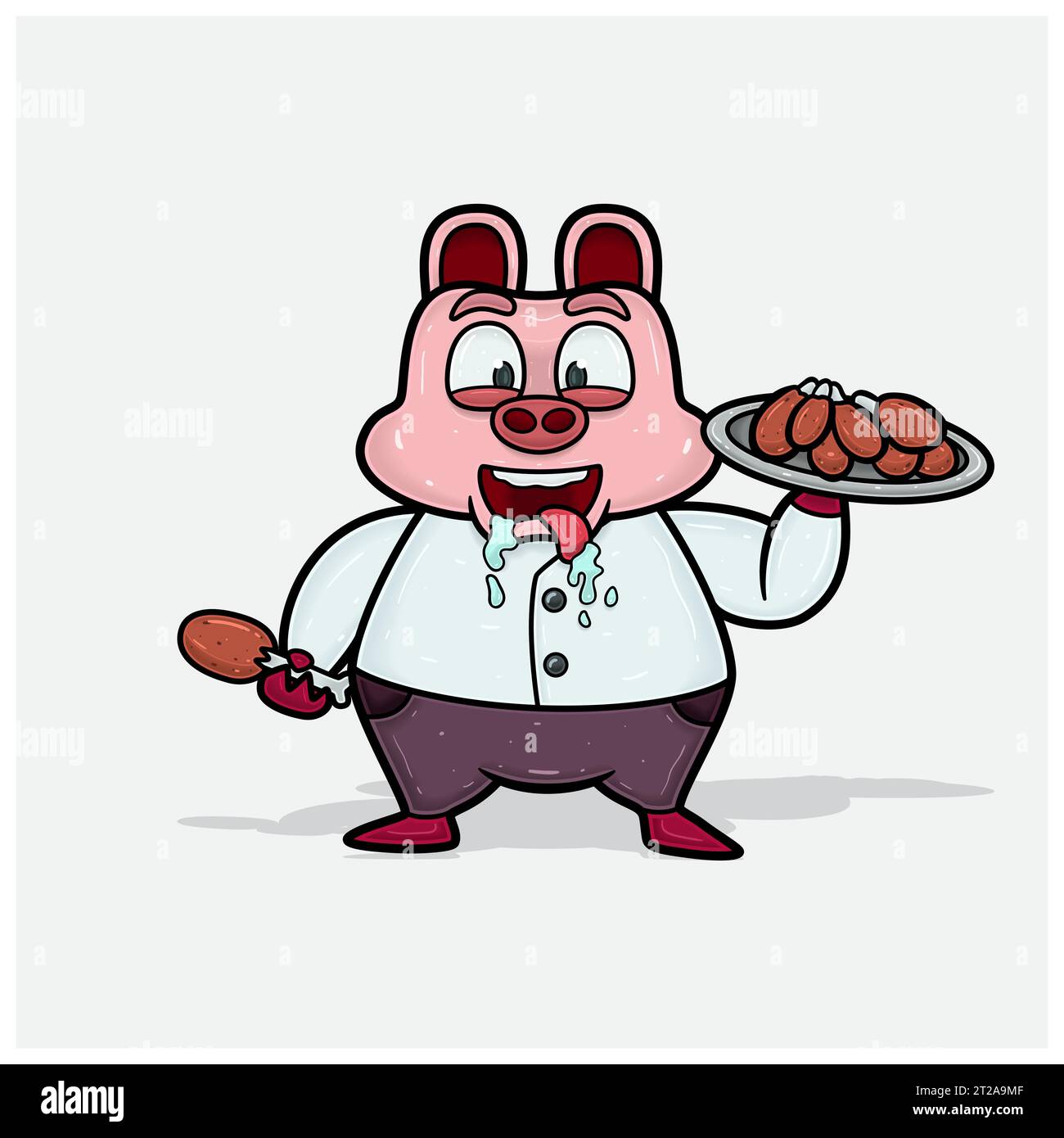 Schweinefigur Cartoon mit Hühnern und Hunger. Vektoren und Illustrationen. Stock Vektor