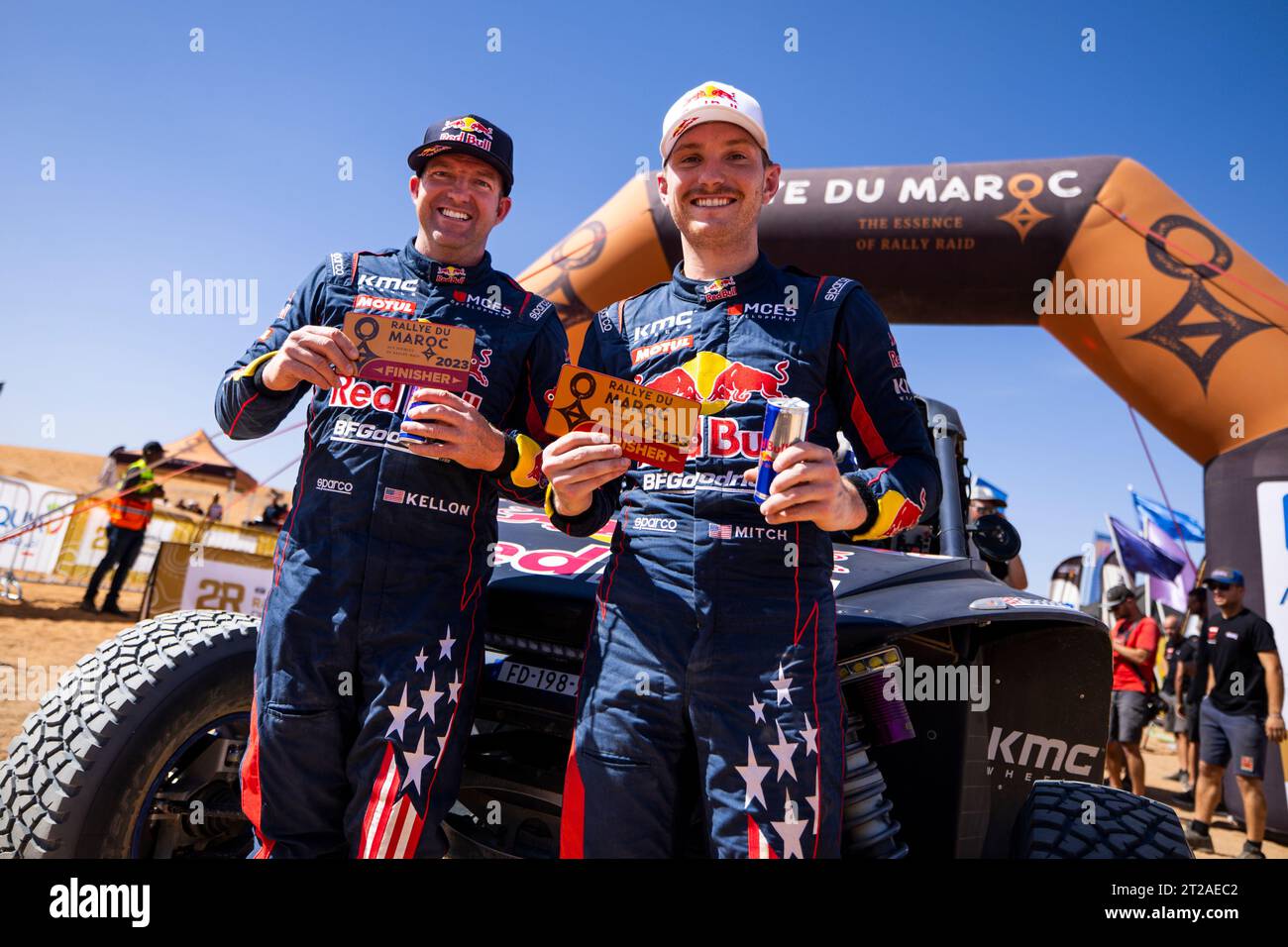 Merzouga, Maroc. Oktober 2023. 300 GUTHRIE Mitch (usa), WALCH Kellon (usa), Red Bull Off-Road Junior Team USA von BFG, Taurus T3M, FIA W2RC, Porträt während der Stage 5 der Rallye du Maroc 2023, am 18. Oktober 2023 in Merzouga, Marokko - Foto Julien Delfosse/DPPI Credit: DPPI Media/Alamy Live News Stockfoto