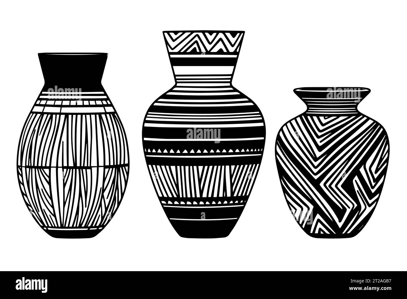 Set mit handgezeichneter Tuschenskizze der alten Vase. Vektorillustration mit Gravur. Stock Vektor