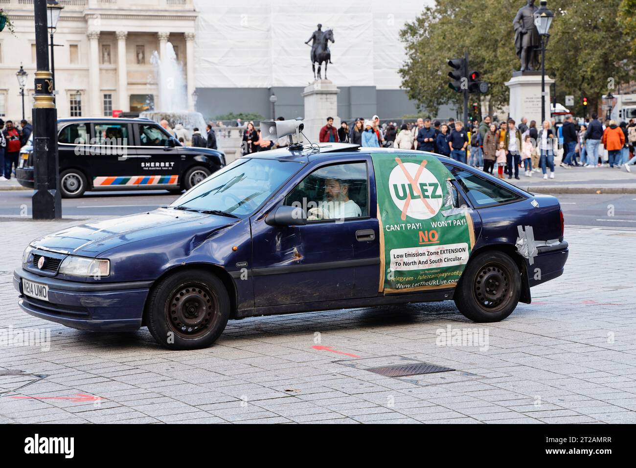 England, London, Trafalgar Square ULEZ Protest. Stockfoto