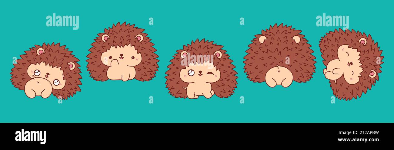 Sammlung von Vector Cartoon Igel Art. Set von Kawaii isolierten Tierillustrationen Stock Vektor