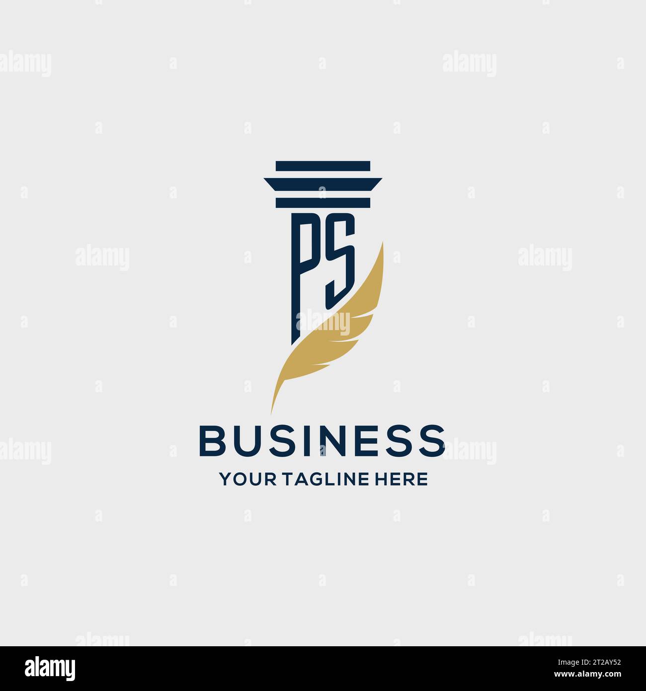 PS-Monogramm-Initiallogo mit Säulen- und Federdesign, Anwaltskanzlei-Logo inspiriert Stock Vektor