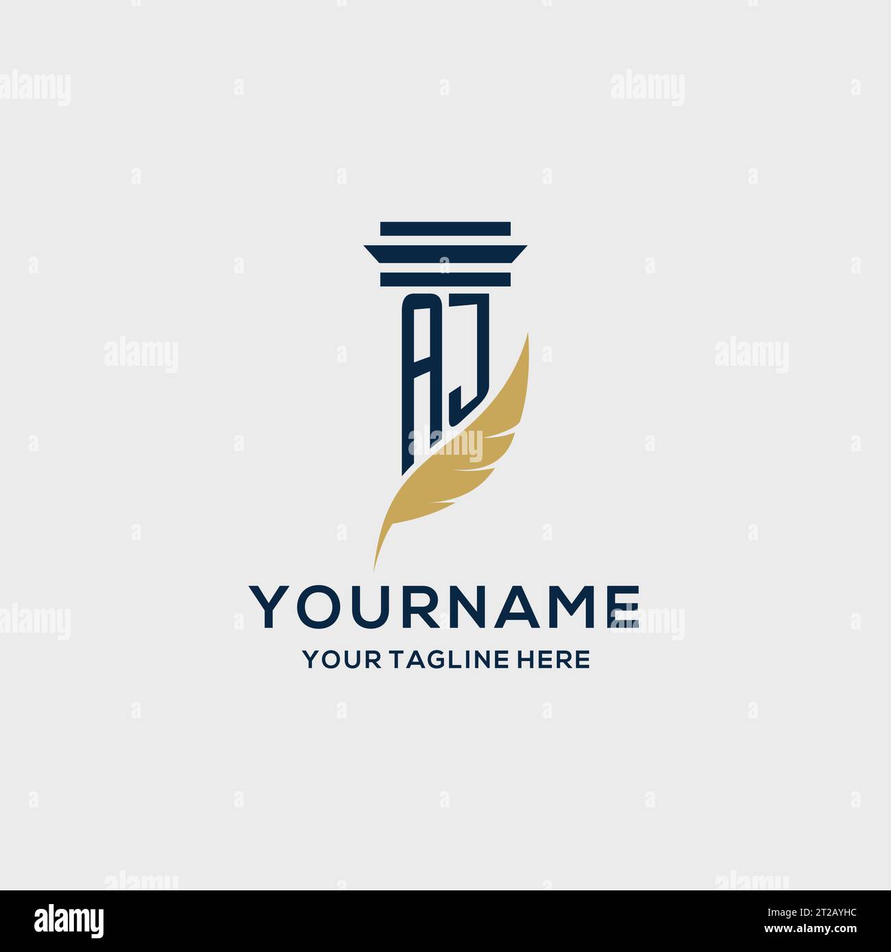 AJ-Monogramm-Initiallogo mit Säulen- und Federdesign, Anwaltskanzlei-Logo inspiriert Stock Vektor
