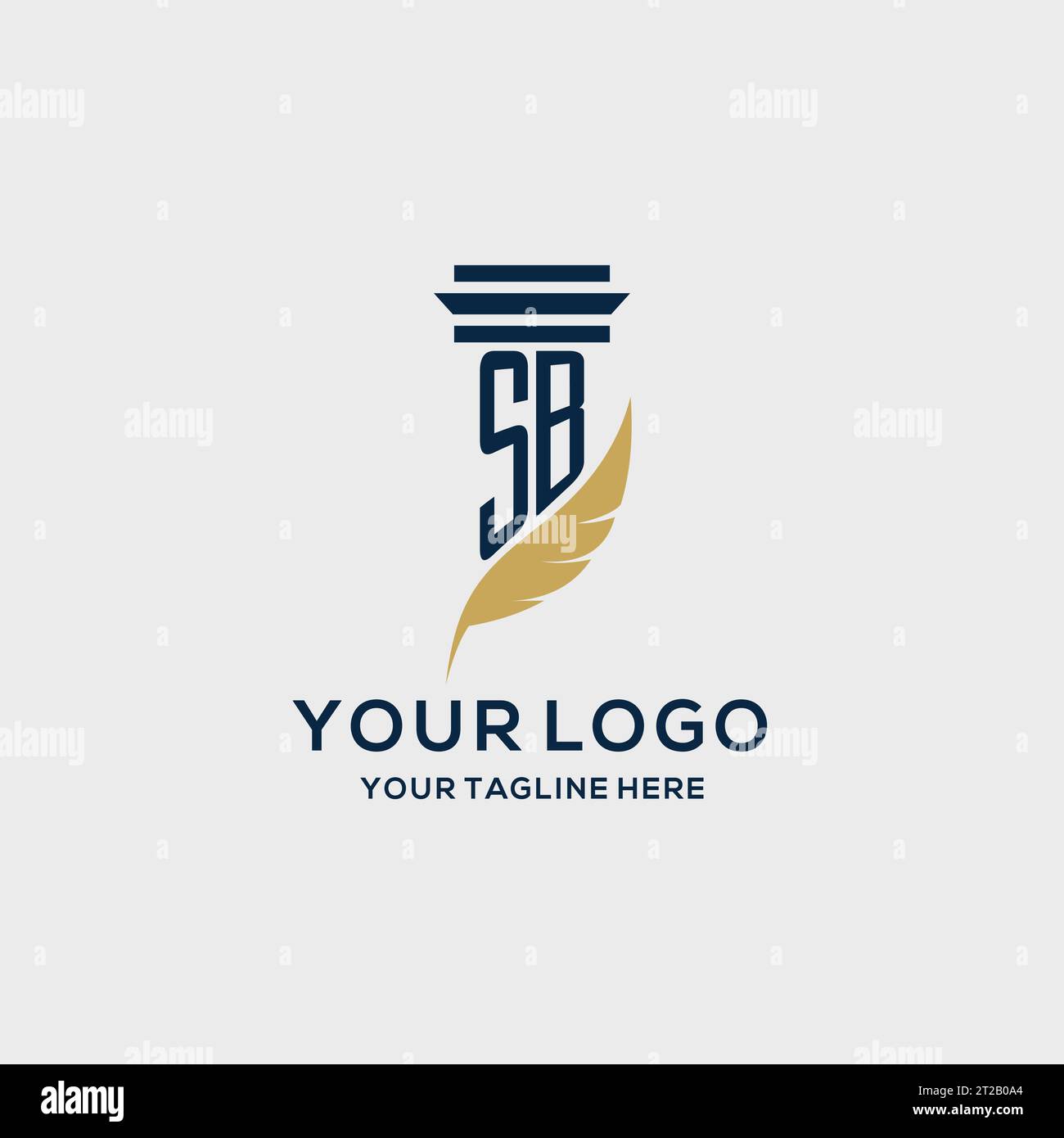 SB-Monogramm-Initiallogo mit Säulen- und Federdesign, Anwaltskanzlei-Logo-Inspiration Stock Vektor