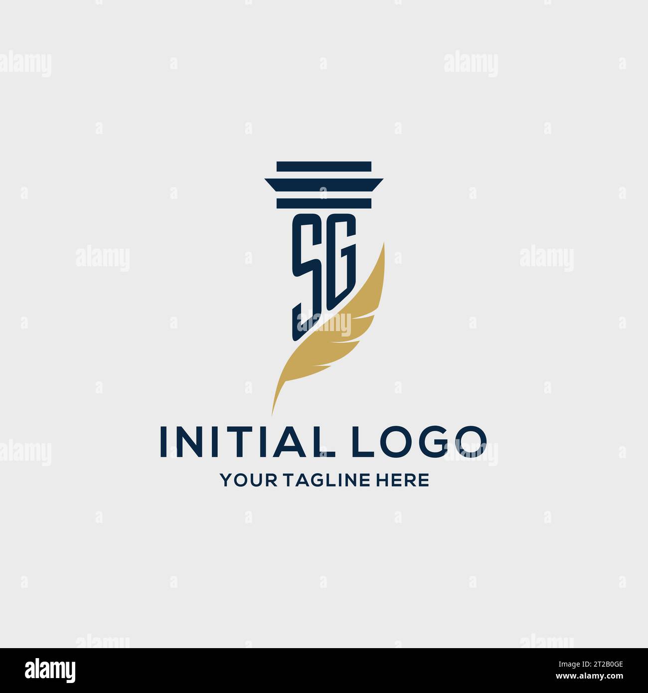 SG-Monogramm-Initiallogo mit Säulen- und Federdesign, Anwaltskanzlei-Logo inspiriert Stock Vektor