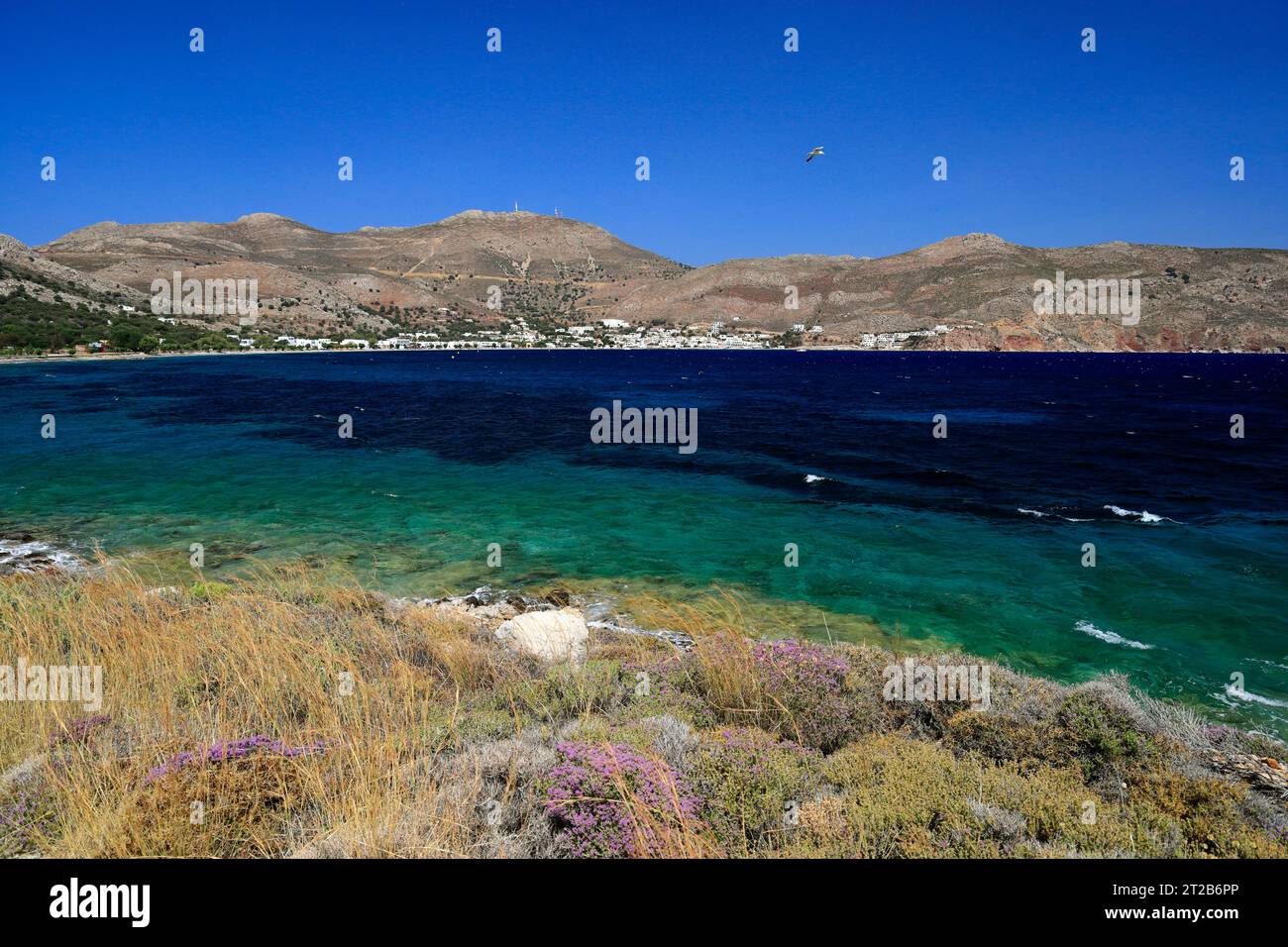 Livadia Bay, Tilos, Dodekanische Inseln, südliche Ägäis, Griechenland. Stockfoto