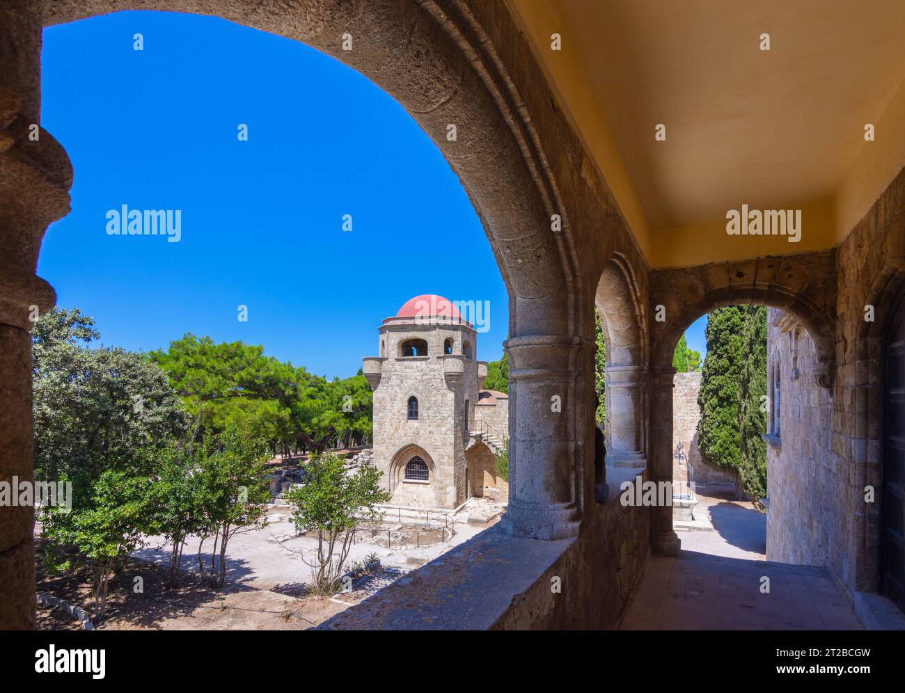 Kloster von Filerimos auf der Akropolis von Ialyssos, Insel Rhodos, Griechenland. Stockfoto