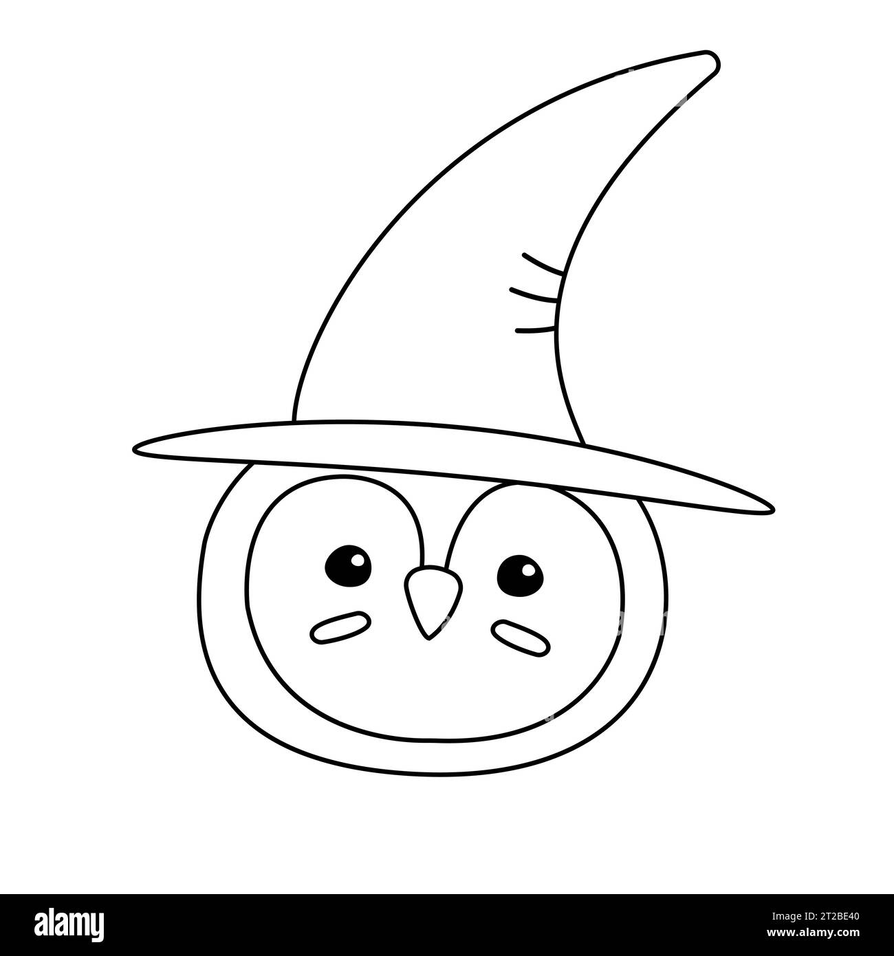 Vektor flache Hand gezeichnet Umriss Halloween Pinguin Gesicht in Hexenhut isoliert auf weißem Hintergrund Stock Vektor