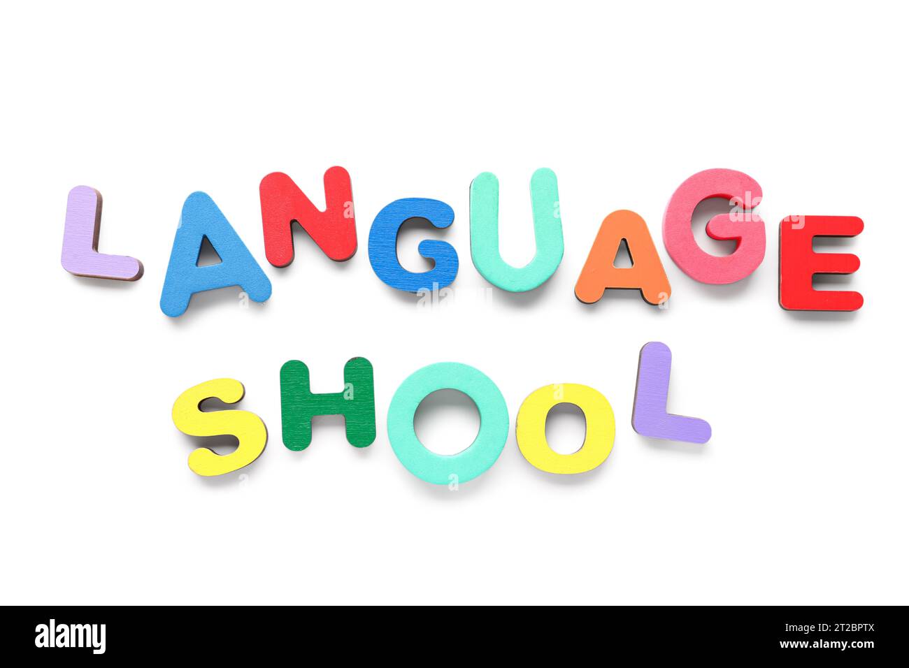 TEXTSCHULE isoliert auf weißem Hintergrund Stockfoto