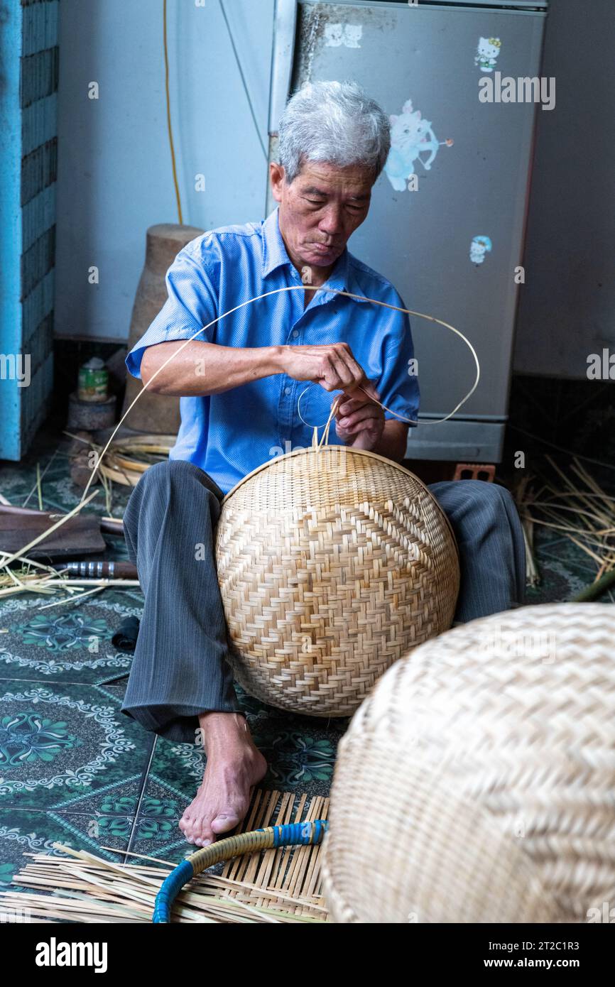 Weben-Messkorb, Mekong-Delta, Vietnam Stockfoto