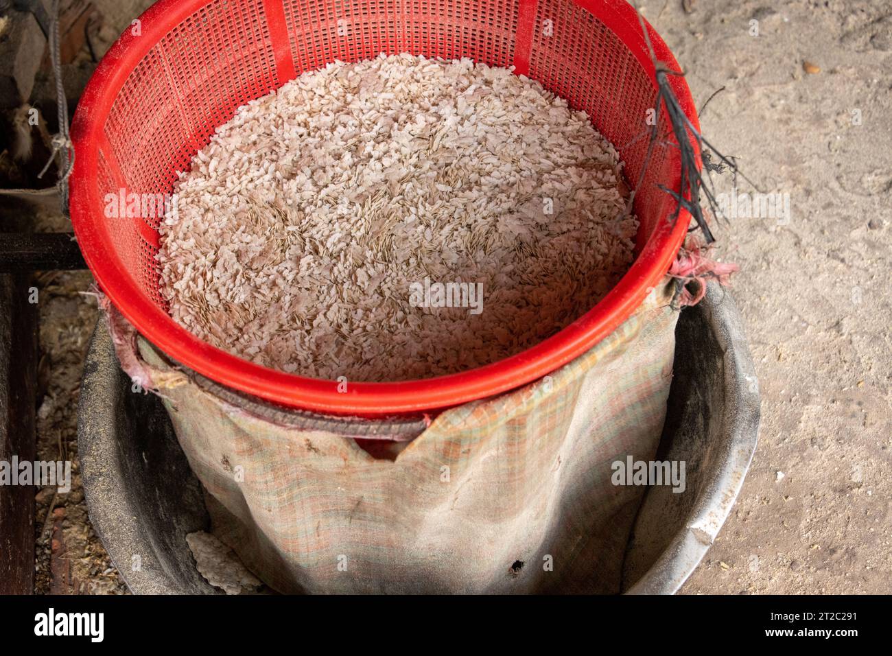 Flawing Rice, im ländlichen Kambodscha Stockfoto