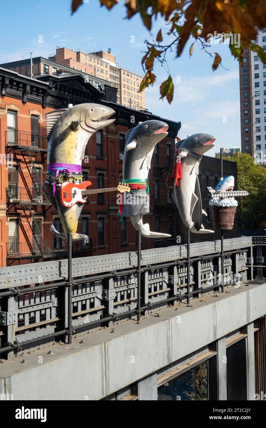 Was, wenn sie bellen? Ist eine humorvolle öffentliche Kunstinstallation auf der Highline, 2023, New York City, USA Stockfoto