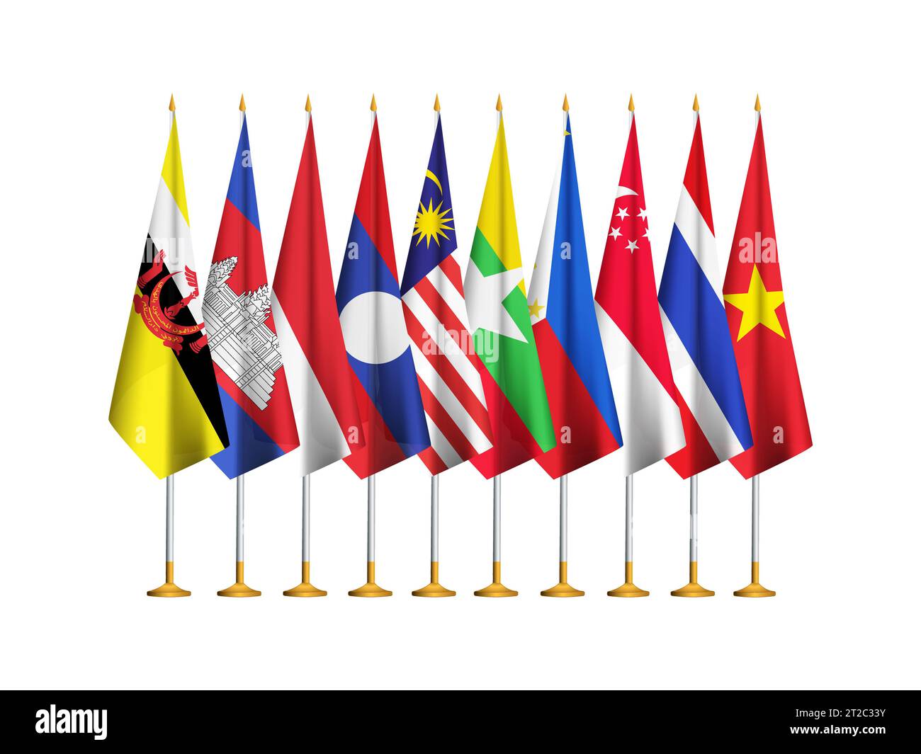 ASEAN-Mitgliedsländer werden gemeinsam Flaggen gezogen Stockfoto