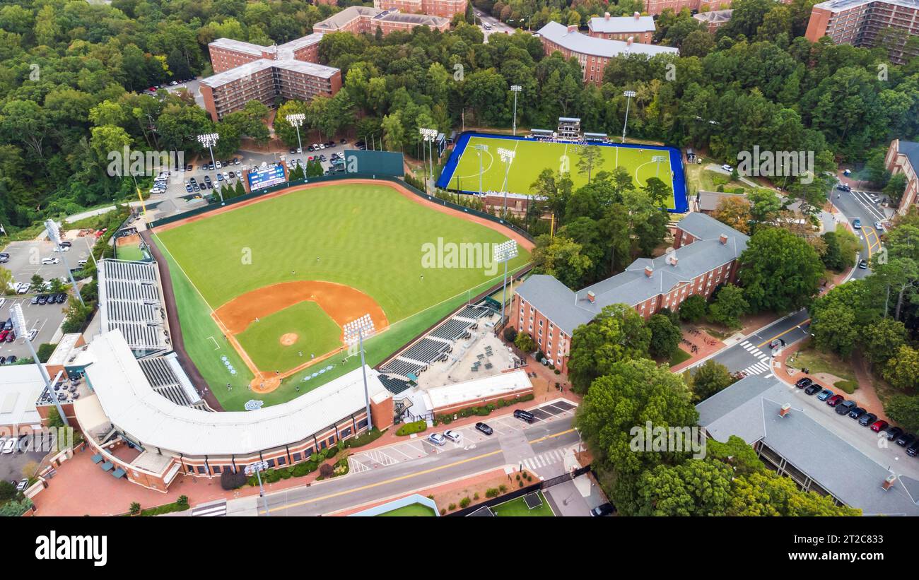 Chapel Hill, NC - 6. Oktober 2023: Bryson Field im Boshamer Stadium, Heimstadion des Tar Heels Baseball-Teams der University of North Carolina. Stockfoto