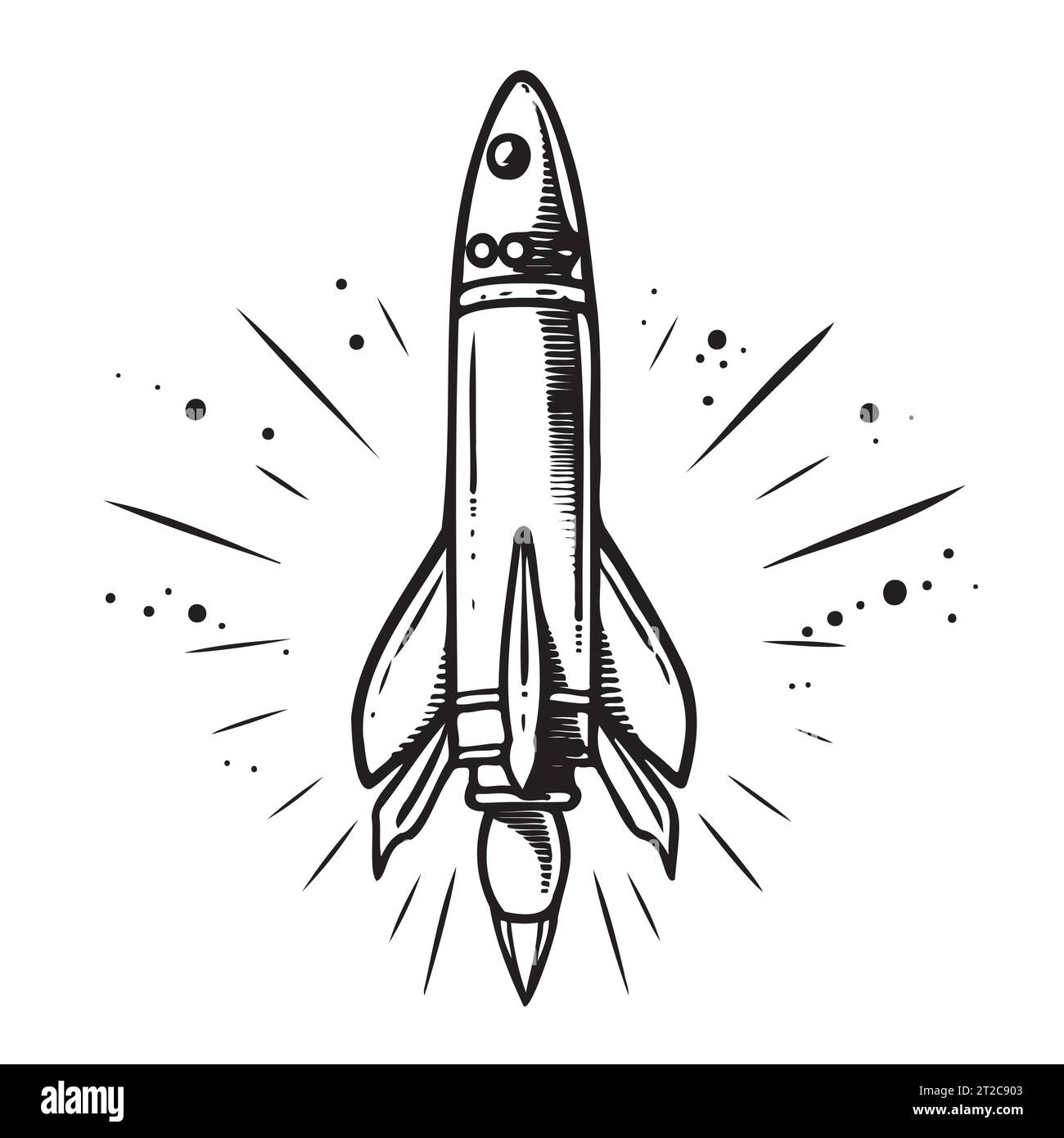 Retro-Raketenskizze, handgezeichnete Vektor-Illustration Comic-Art Stock Vektor