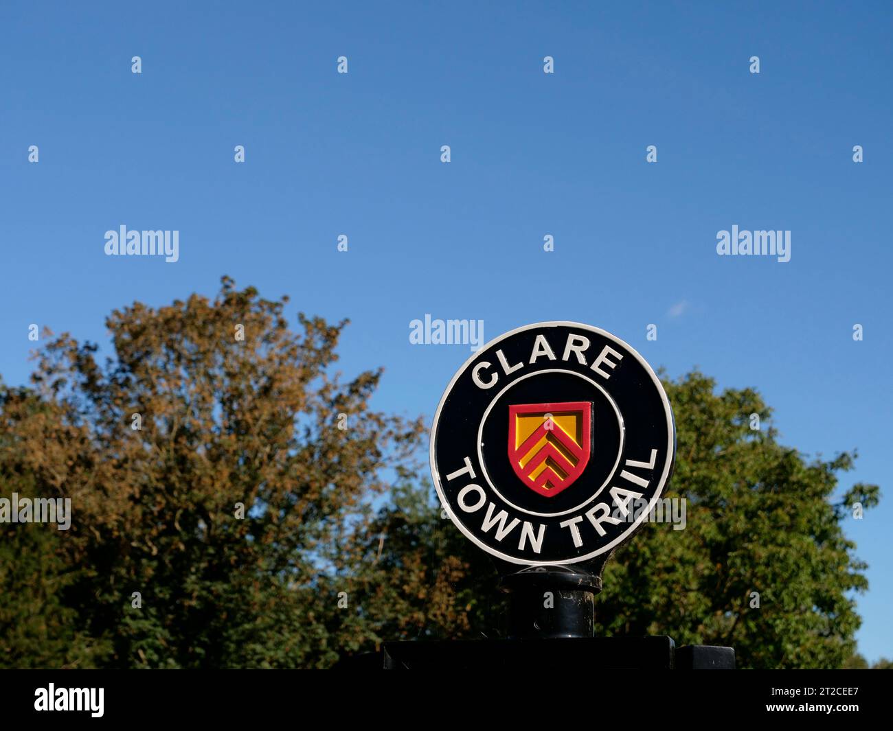 Clare Town Trail Schild, Clare Castle Country Park, Stour Valley, Suffolk, England, Großbritannien Stockfoto