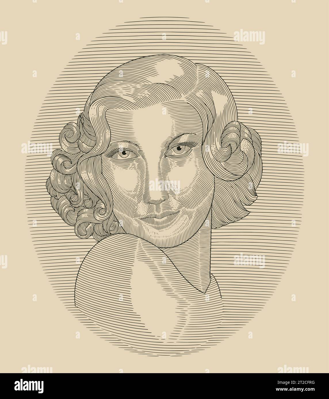 Porträt einer Frau, Illustration im Vintage-Stil Stock Vektor