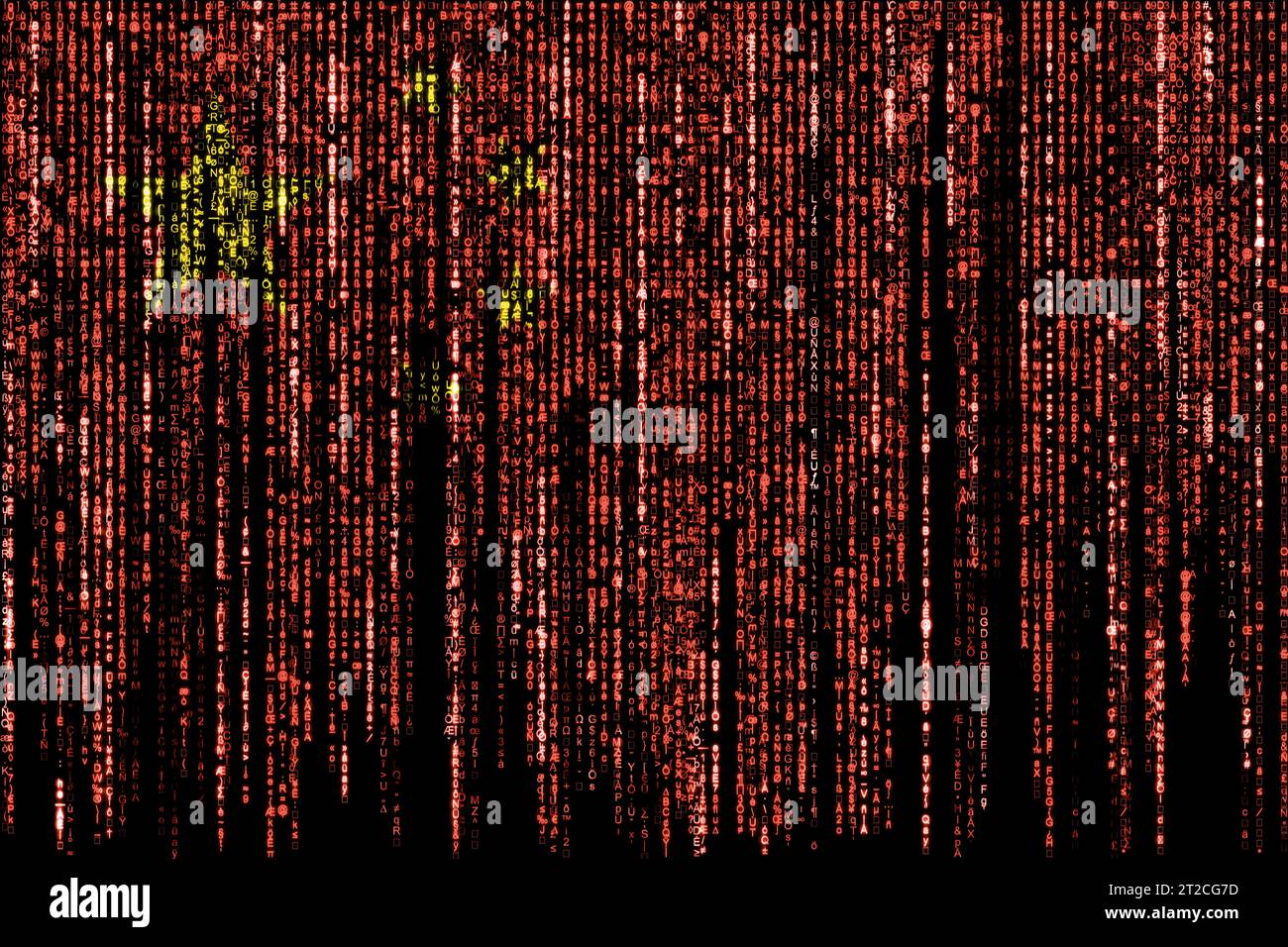 Flagge von China auf einem Computer Binärcodes fallen von oben und verschwinden. Stockfoto