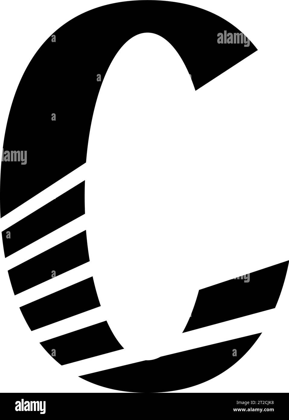 Schwarzes Symbol des abstrakten Buchstaben C mit diagonalen Streifen auf weißem Hintergrund Stock Vektor